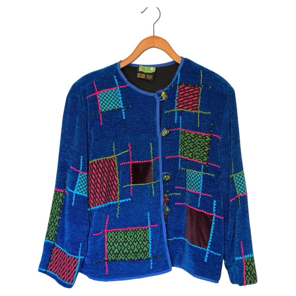 Allure Velour Velvet Patchwork Jacket Women’s Size L Soft Vintage Y2K Art Deco